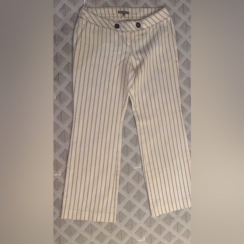 IPEKYOL office Striped down cream trousers size US 8 ankle length retro